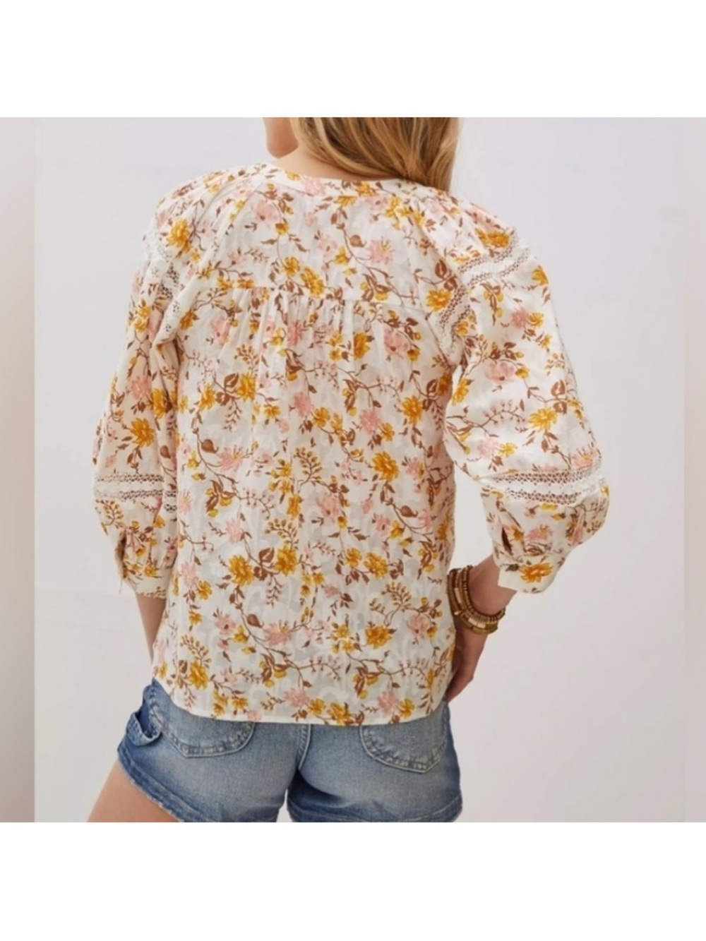 Anthropologie Harmony Lace Floral White Peasant Boho Blouse Top size medium - Picture 3 of 10